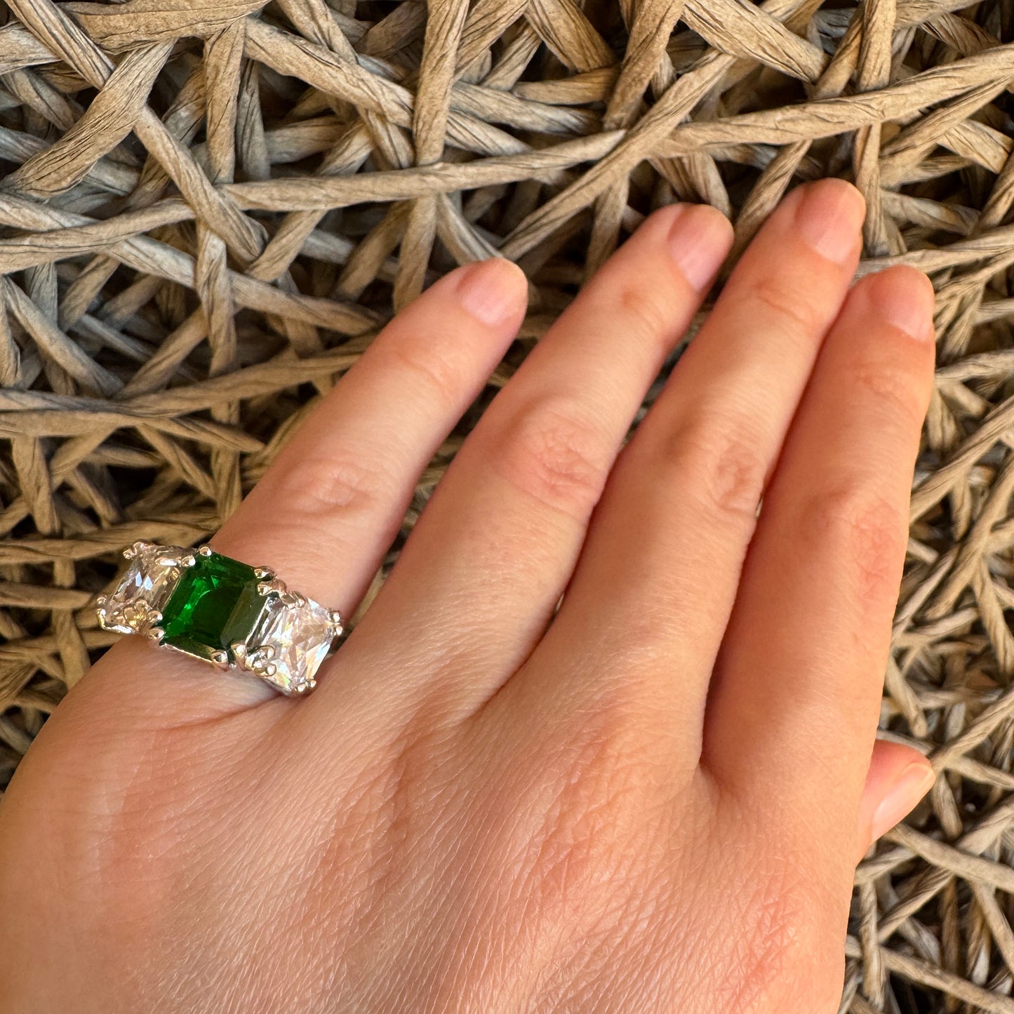 Green stone ring by Bliss Gioielli worn on the hand