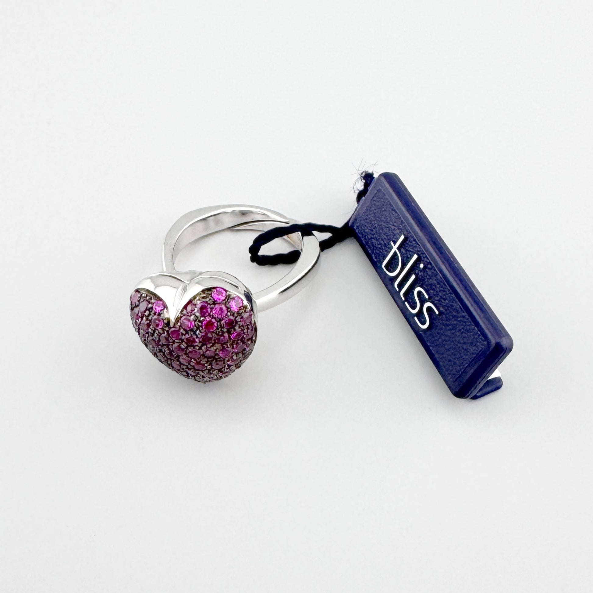 Pierścionek Bliss Gioielli w kształcie serca wysadzany różowymi cyrkoniami