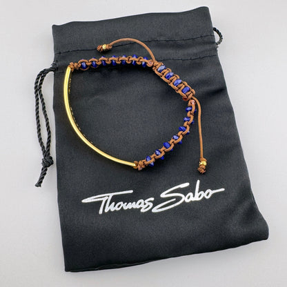 Lapis lazuli bracelet Thomas Sabo with braided cord and gold-tone center bar