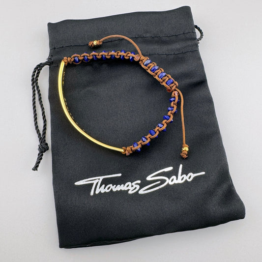 Lapis lazuli bracelet Thomas Sabo with braided cord and gold-tone center bar