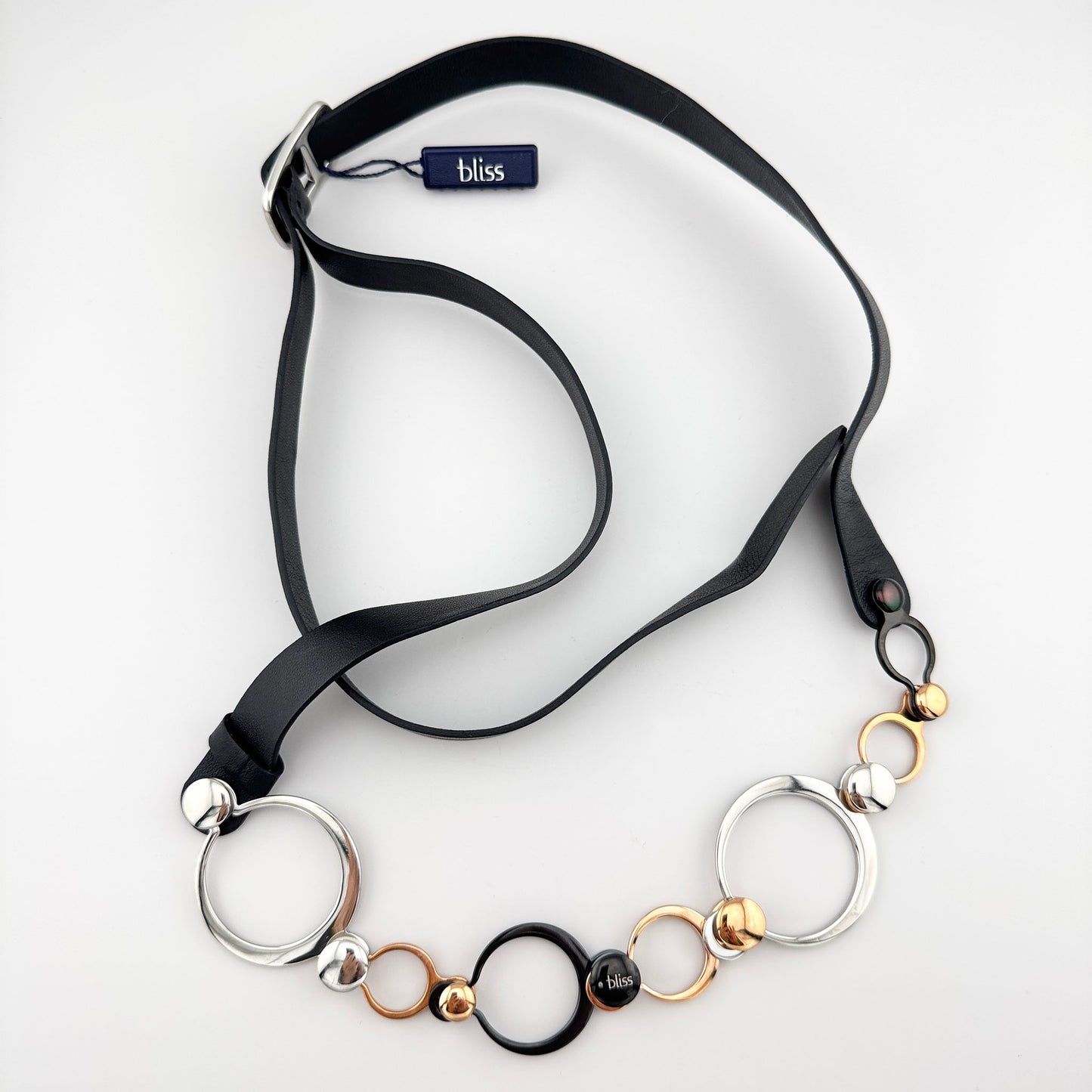 Skórzany pasek Bliss Gioielli z ozdobnym łańcuchem w odcieniach złota srebra i czerni