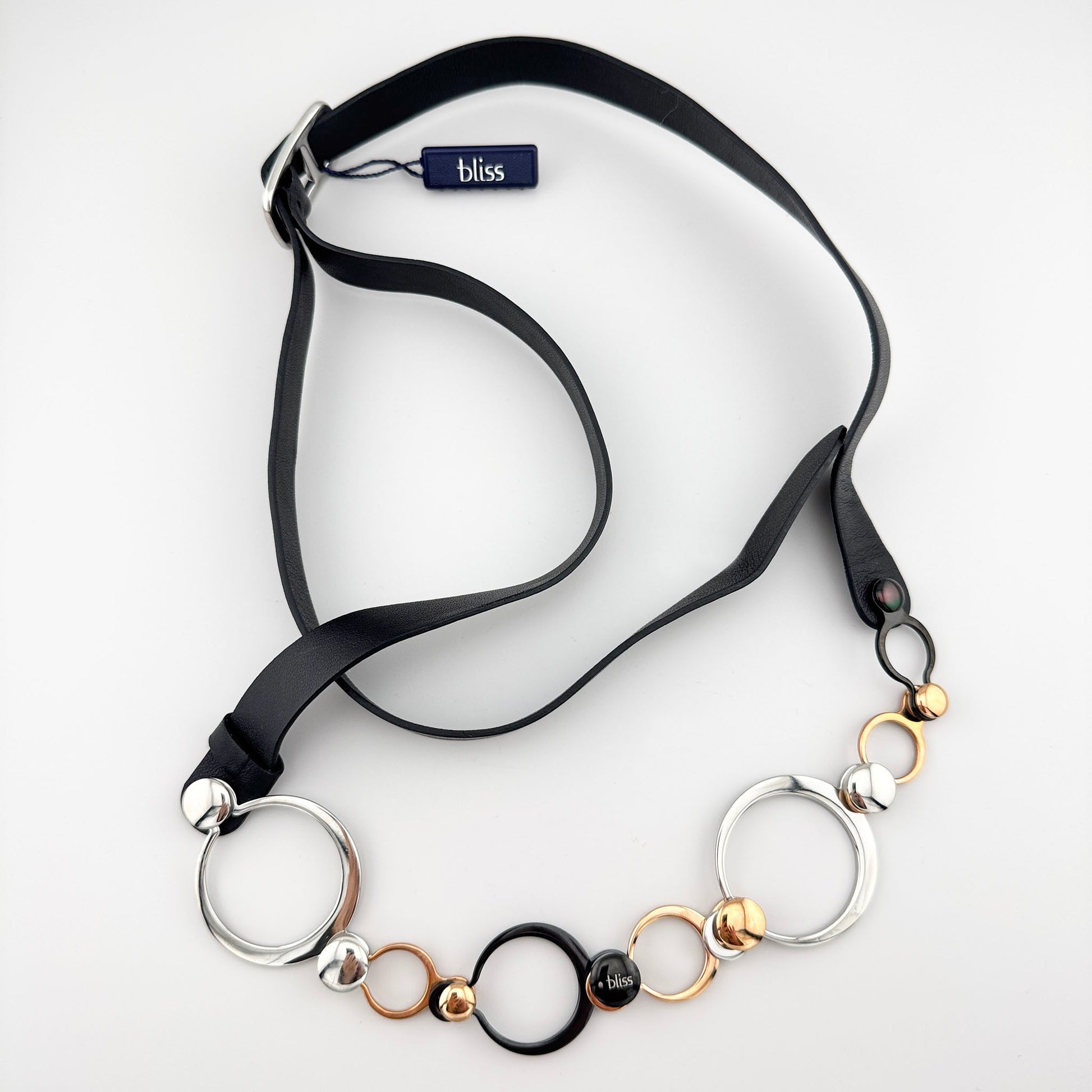 Skórzany pasek Bliss Gioielli z ozdobnym łańcuchem w odcieniach złota srebra i czerni