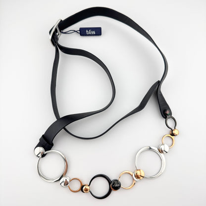 Skórzany pasek Bliss Gioielli z ozdobnym łańcuchem w odcieniach złota srebra i czerni