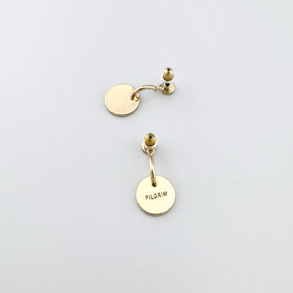 Boucles Pilgrim à disques minimalistes, face satinée et revers poli, port en puces ou avec disque mobile