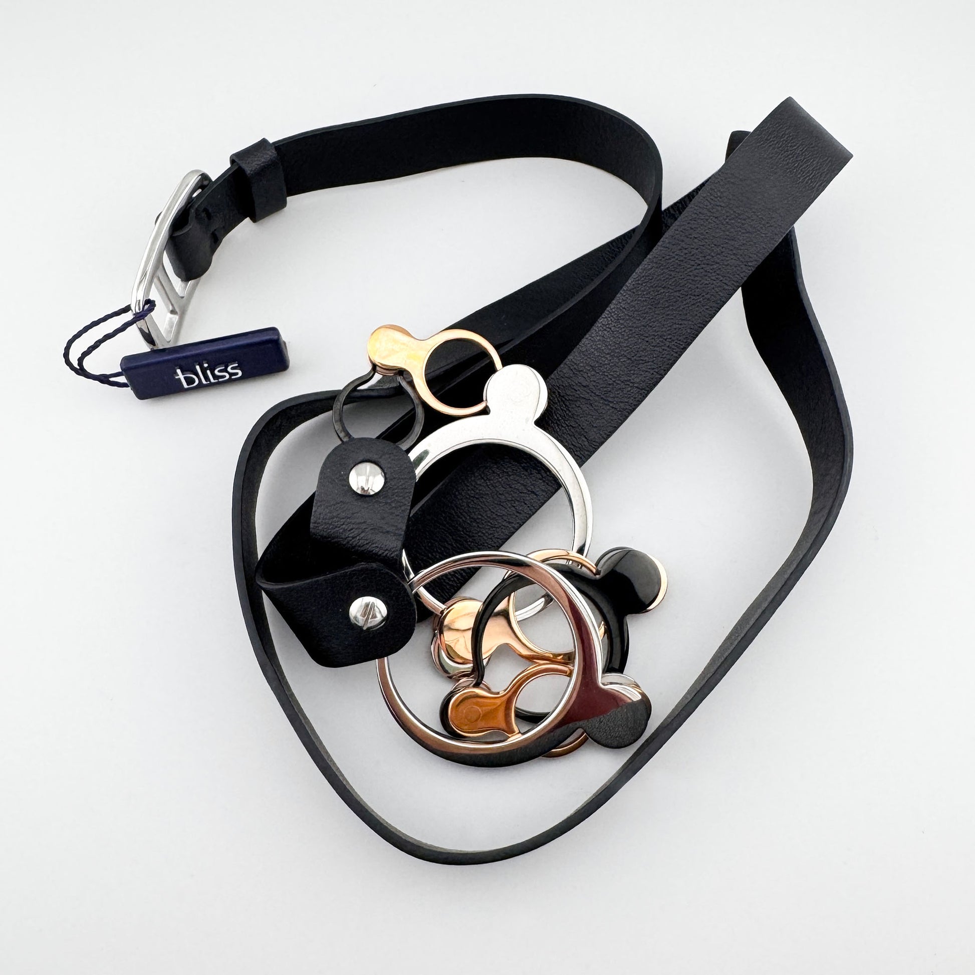 Halskette aus Leder mit Ringelementen Bliss Gioielli in Gold Silber und Schwarz