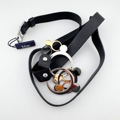 Halskette aus Leder mit Ringelementen Bliss Gioielli in Gold Silber und Schwarz