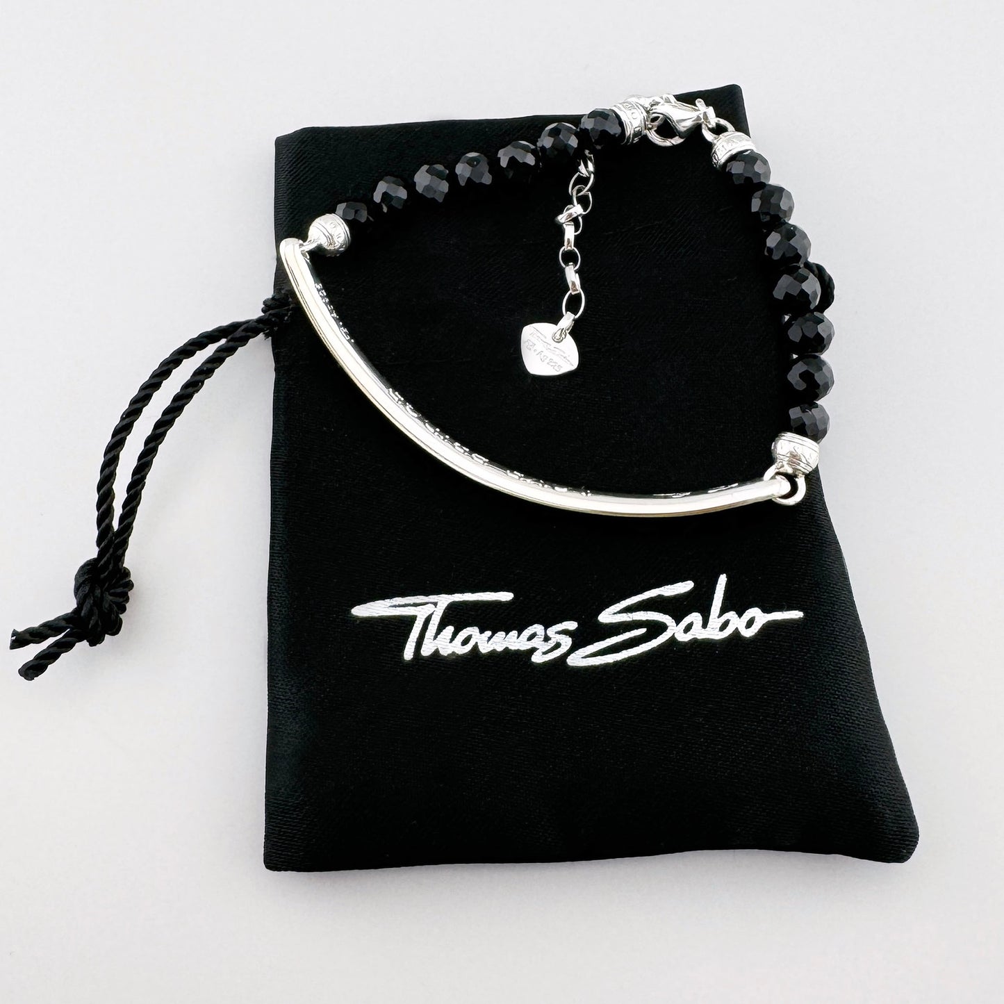 Silver obsidian bracelet Thomas Sabo with faceted black beads and a polished center bar