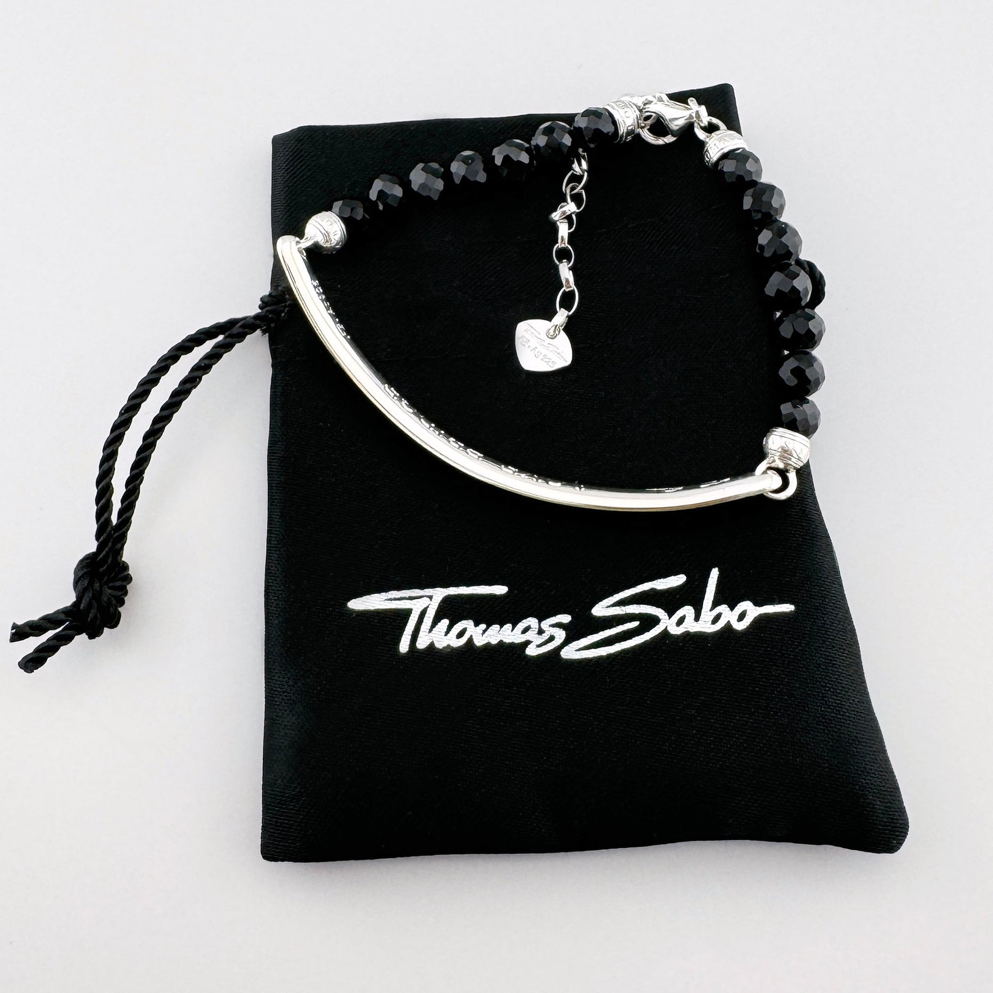 Silver obsidian bracelet Thomas Sabo with faceted black beads and a polished center bar