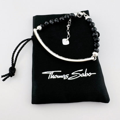 Silver obsidian bracelet Thomas Sabo with faceted black beads and a polished center bar