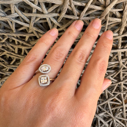 Open cubic zirconia ring by Bliss Gioielli worn on the hand