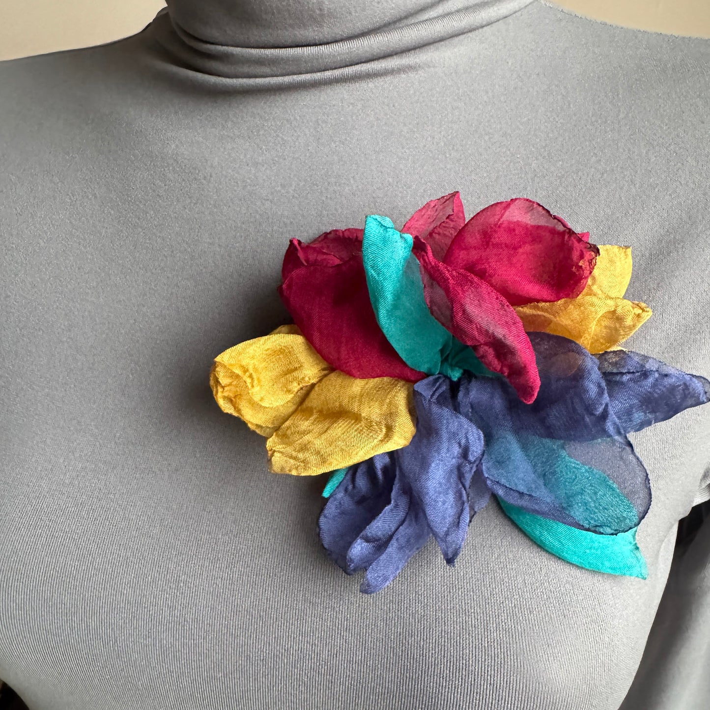 Two-in-one Sonata flower brooch and hair clip in airy organza petals