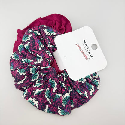 Grands scrunchies Naf Naf en bordeaux avec imprimé floral et forme volumineuse