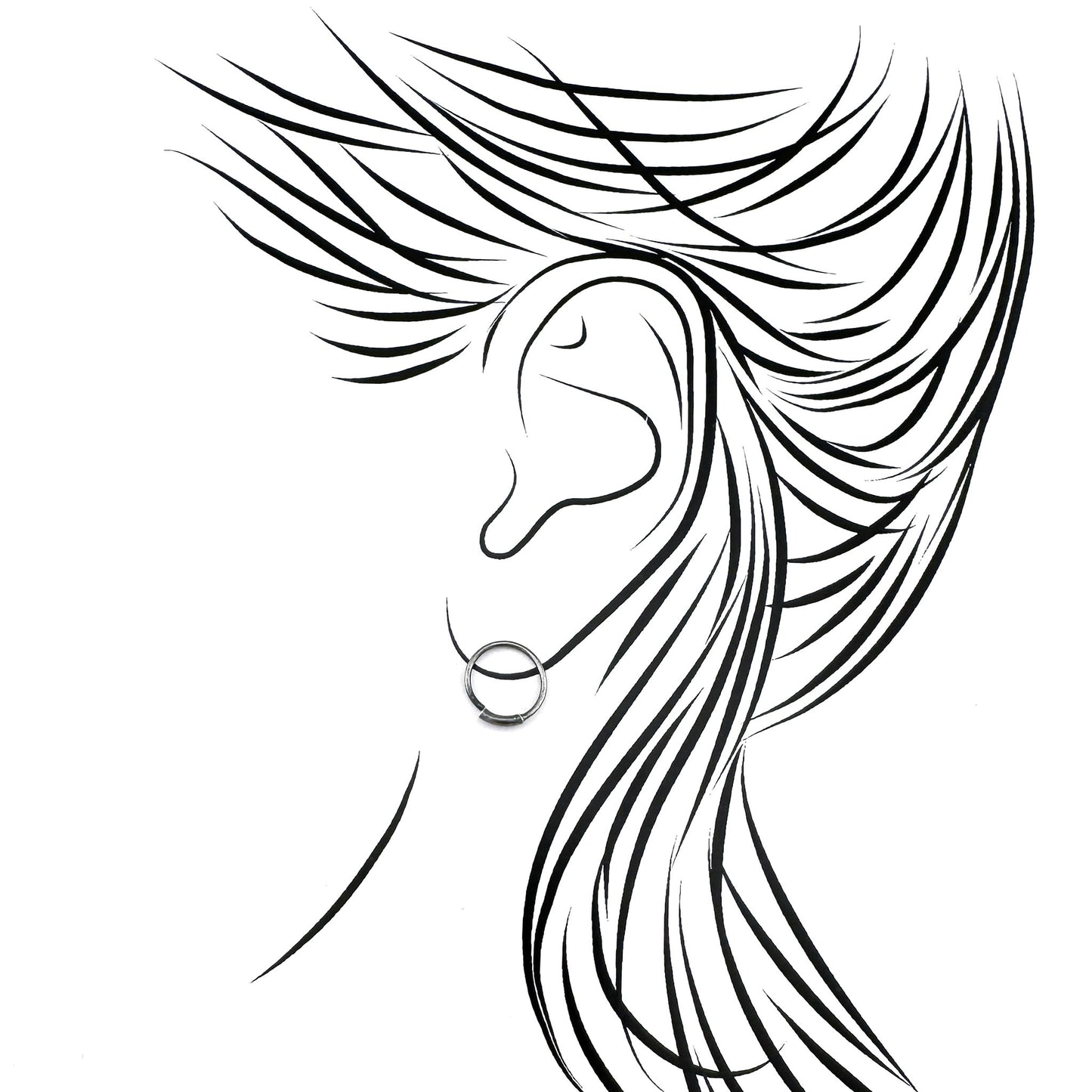 Oxidized 925 silver hoop earrings, smooth curves catching light, refined minimalist mood