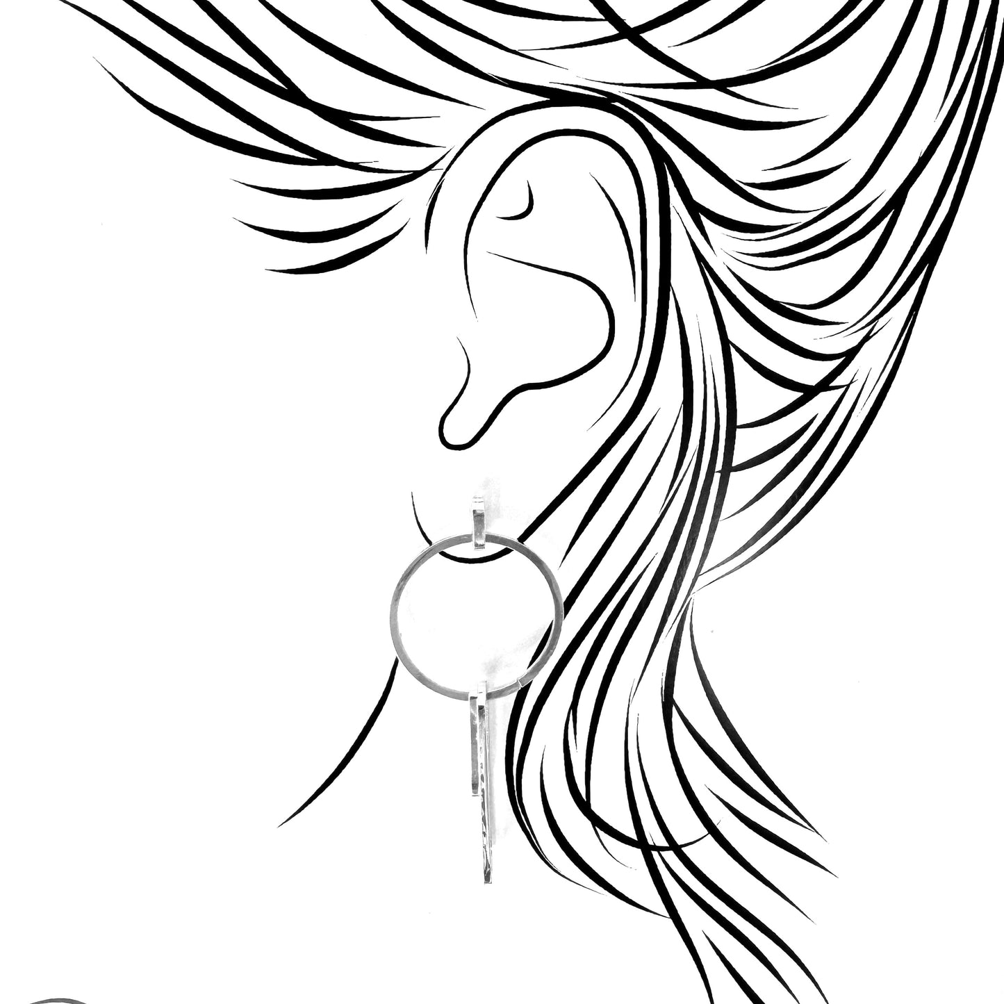 Pilgrim geometric earrings with circle and paperclip-like bar, sleek polished shine