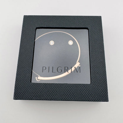 Pilgrim jewelry set earrings on a branded card with a delicate crystal shine