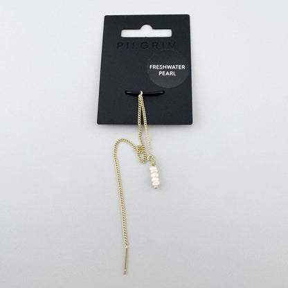 Pilgrim freshwater pearl earring charm with a thin chain in a light gold tone