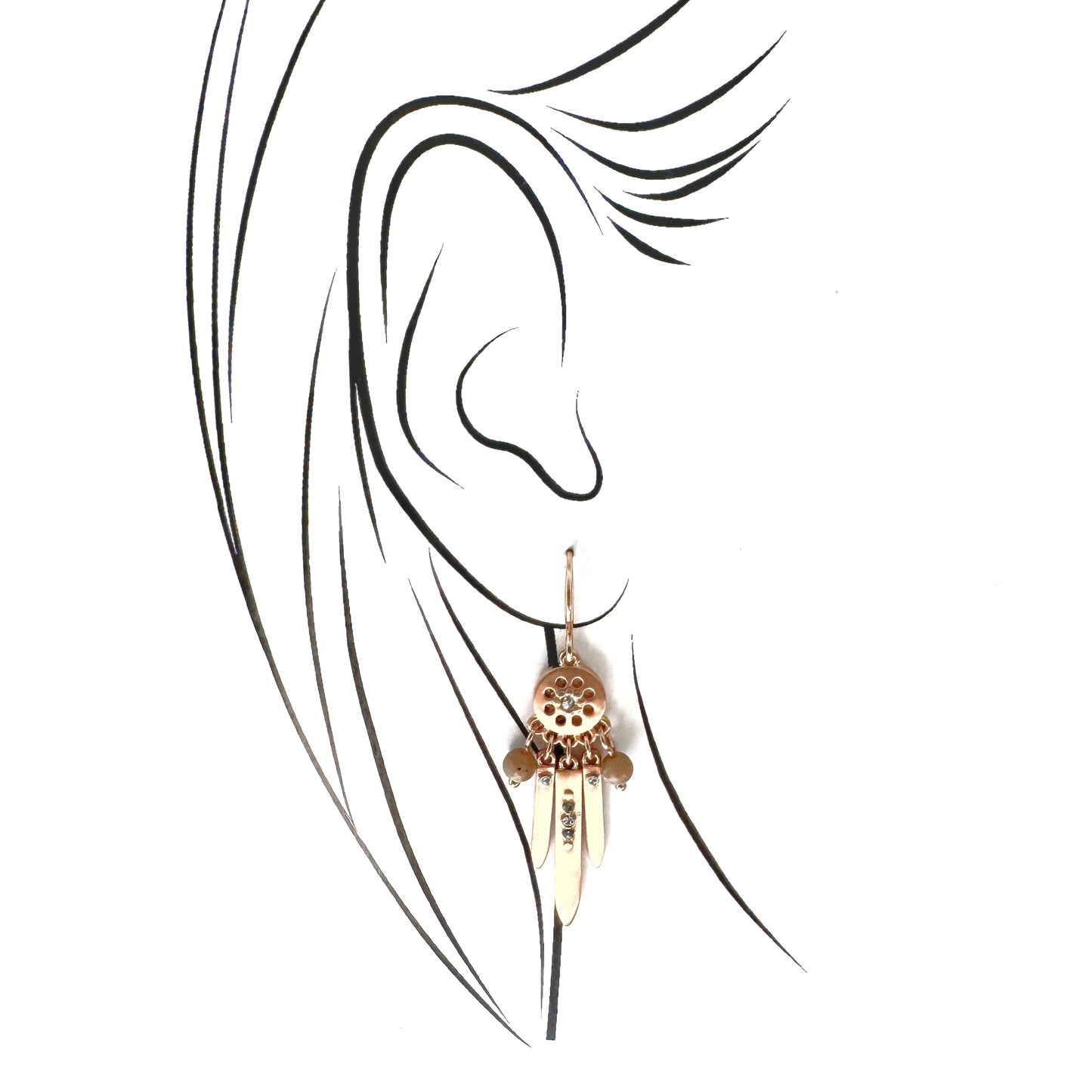 Pilgrim zircon dangle earrings with openwork rosette and feather-like drops, airy sway
