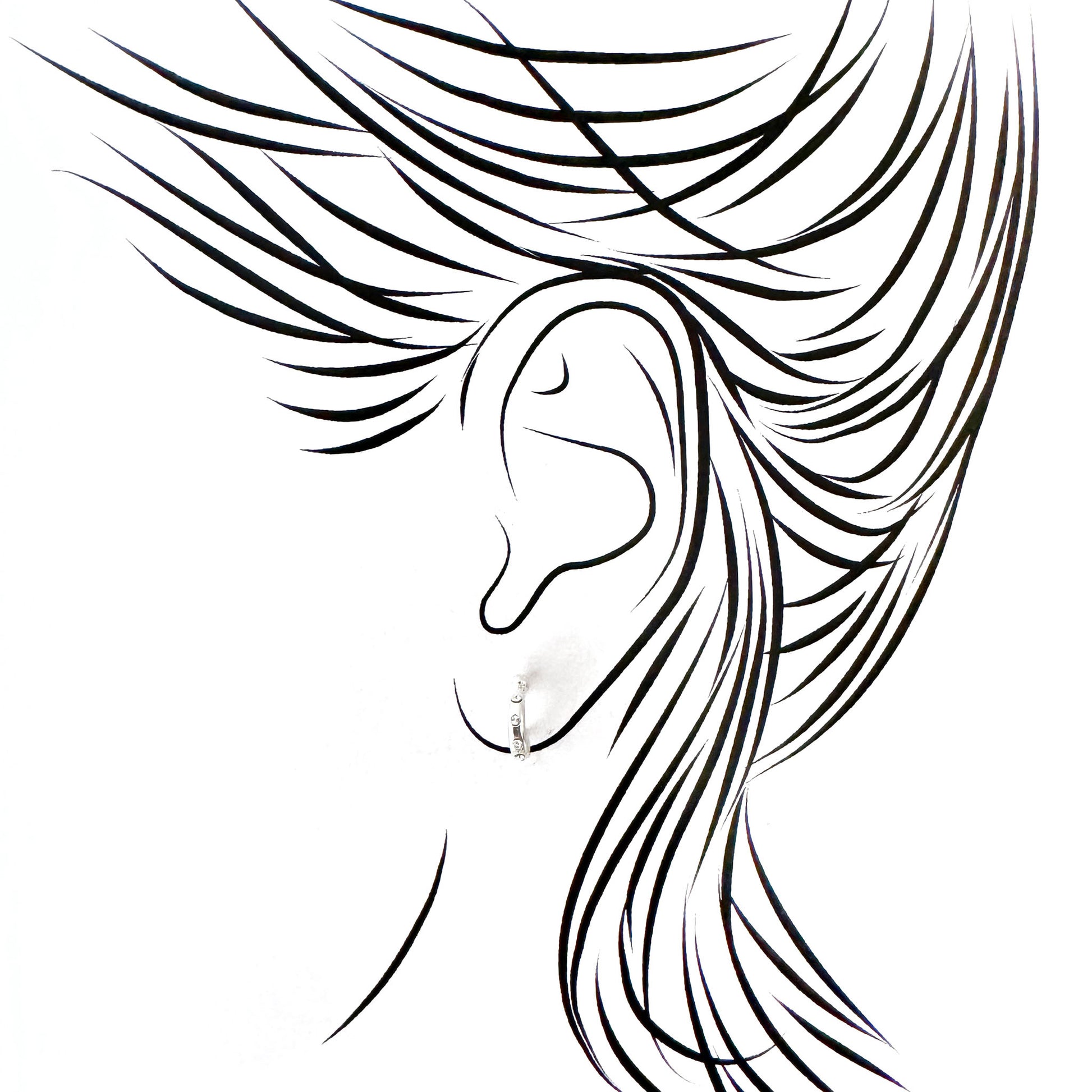 Silver zircon stud hoops displayed on illustrated ear