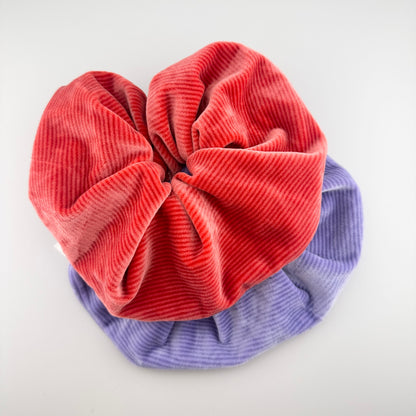 Large red velvet scrunchie by Etam with soft texture and gathered volume