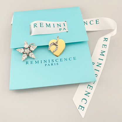 Reminiscence pendant set on brand card, heart with horseshoe and star, bright cubic zirconia shine