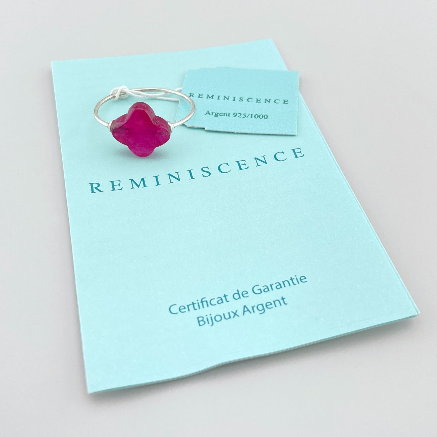 Reminiscence Silberring mit rosa Quarzblume und Zertifikat