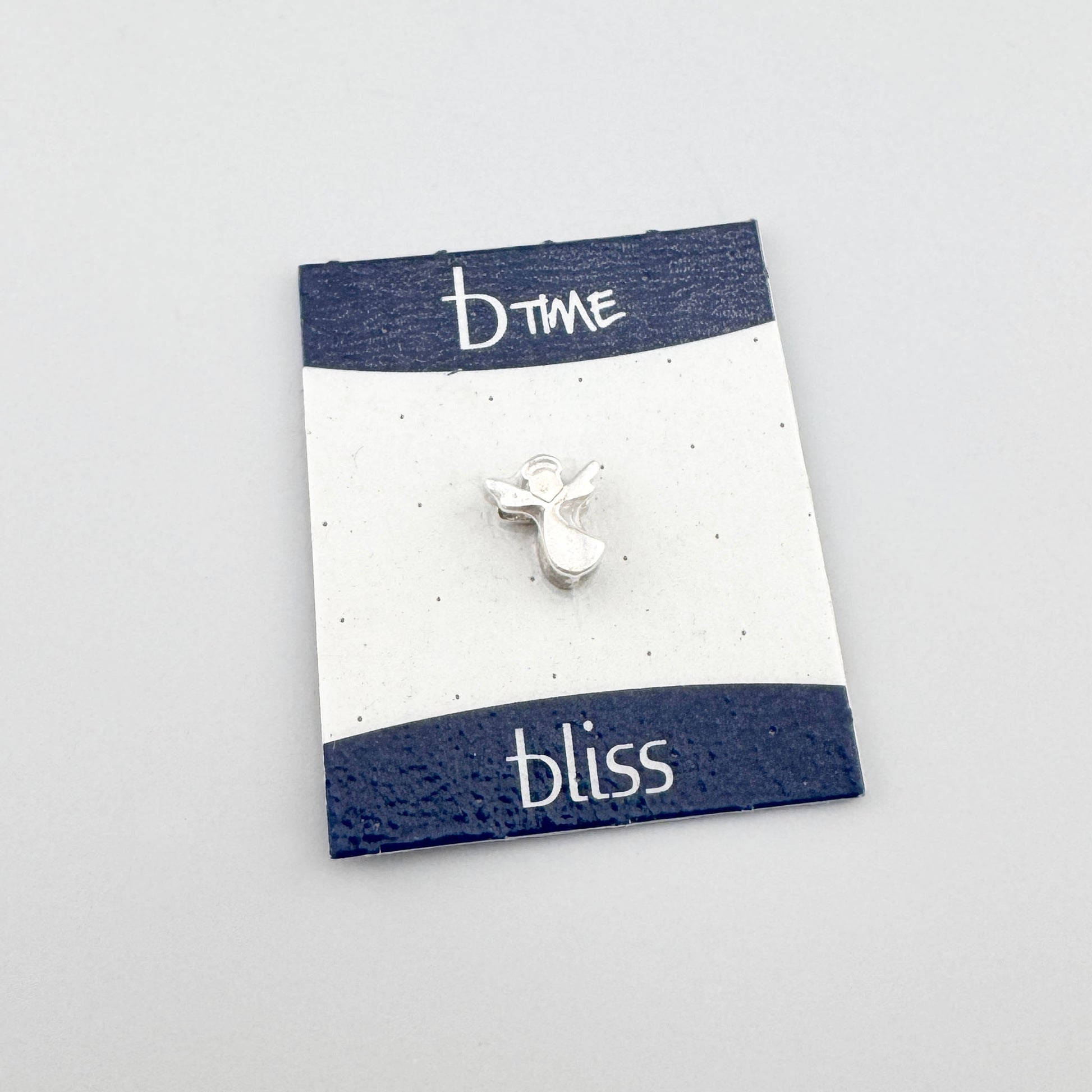 Silver angel charm Bliss Gioielli displayed on its branded card