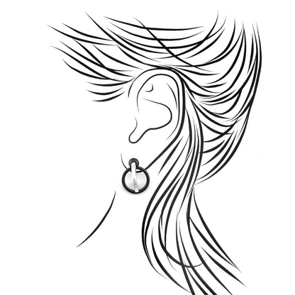 Modern black and silver earrings with twisted ring design and matte shine