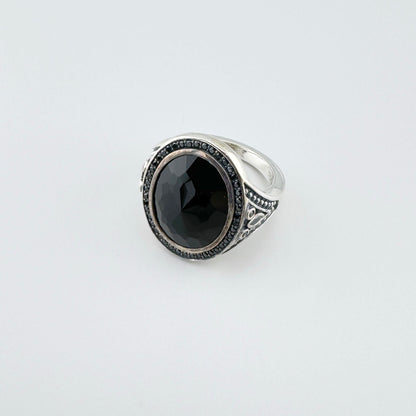 Bague en argent Thomas Sabo avec pierre noire ovale facettée et cadre décoratif