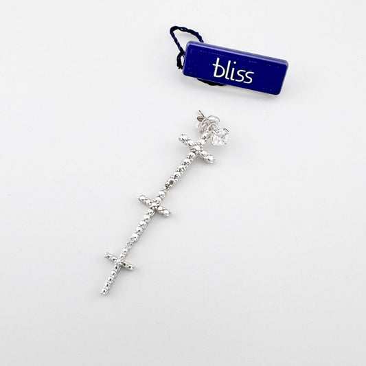 Srebrny kolczyk Bliss Gioielli z trzema krzyżykami i subtelnym blaskiem cyrkonii