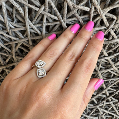 Bliss Gioielli silver teardrop ring with delicate pavé zirconia, refined sparkle for everyday chic