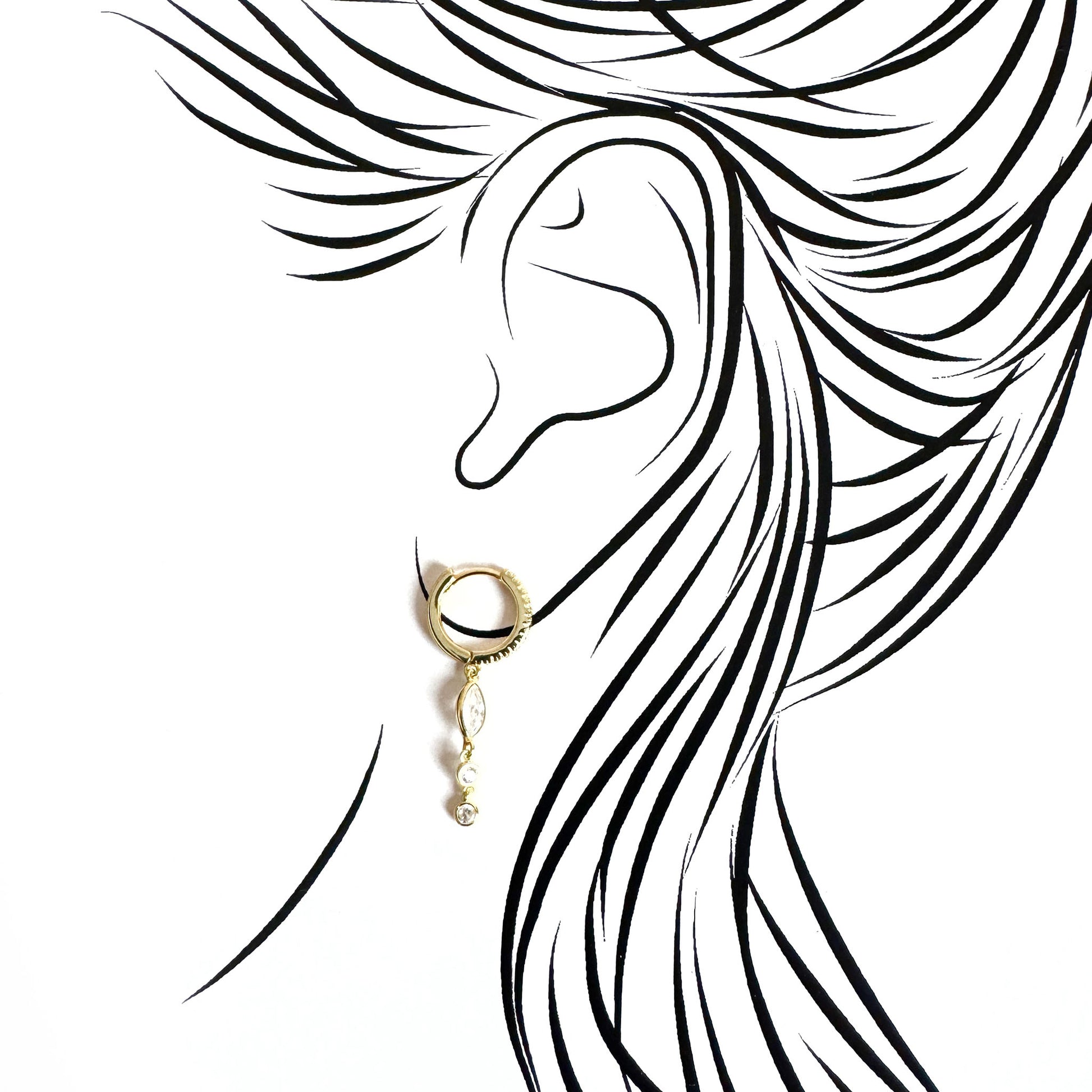 Single silver earring Earcandy worn on the ear with a delicate zirconia drop