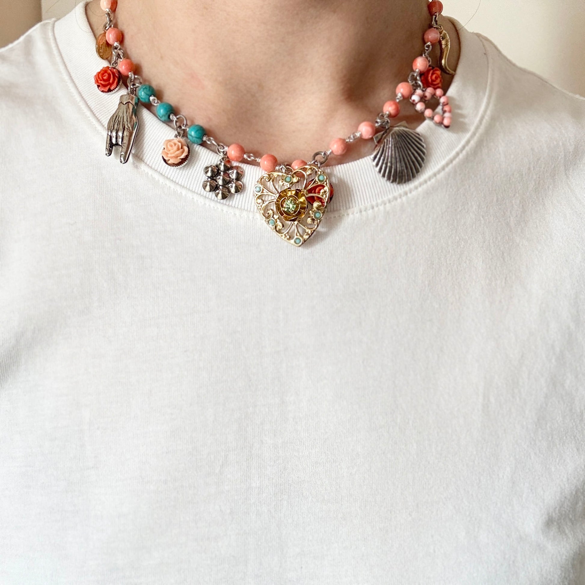Artistic double-layer necklace with colorful pendants and beads