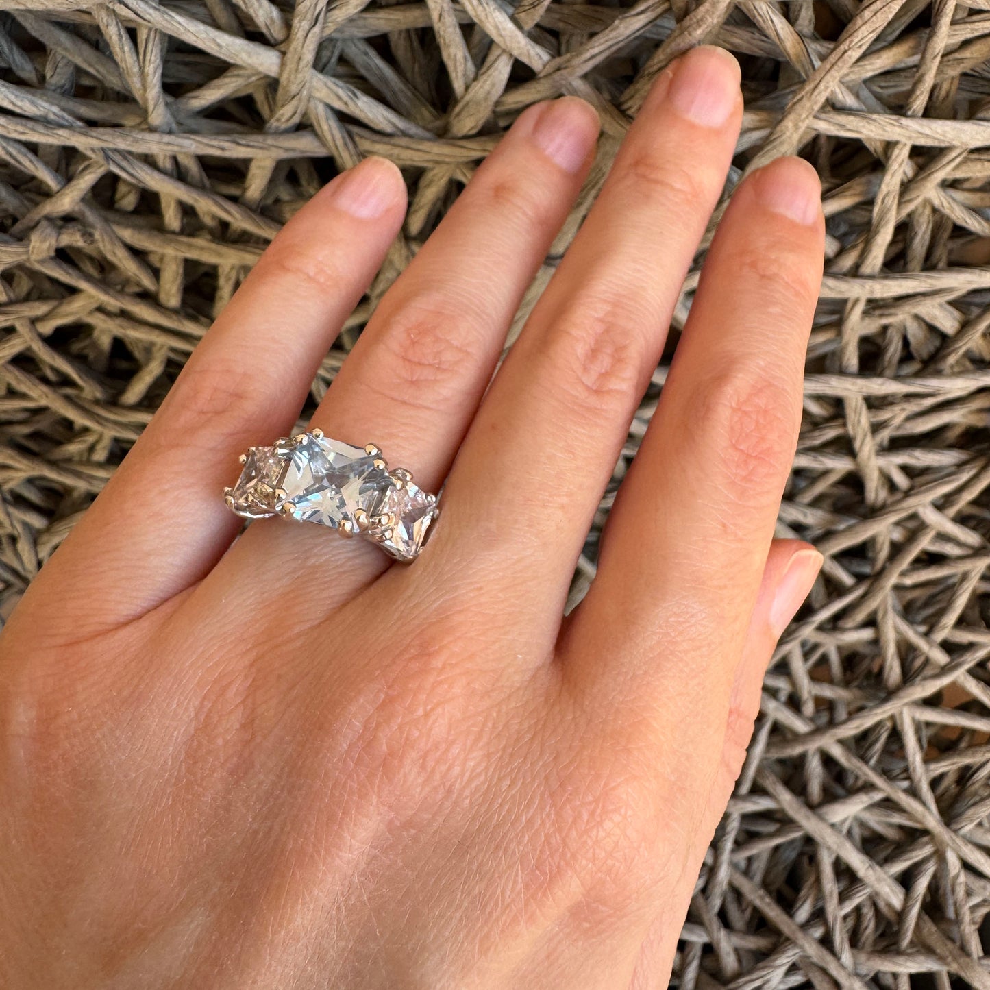 Three stone ring by Bliss Gioielli worn on the hand