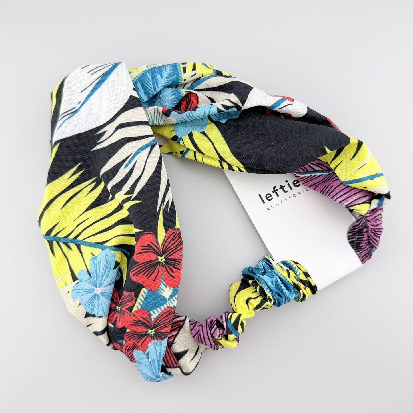 Tropikalna opaska Lefties w kolorowy wzór liści i kwiatów z miękką elastyczną tkaniną