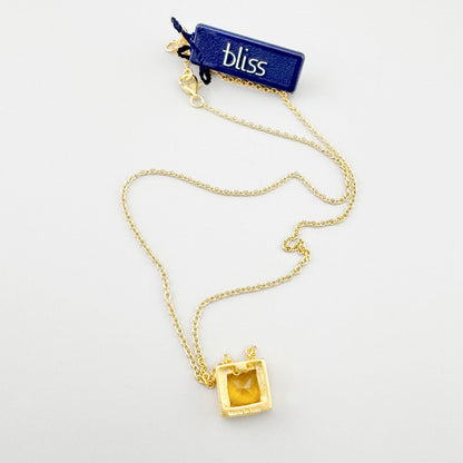 Collier Bliss Gioielli avec quartz jaune carre sur chaine doree en argent 925