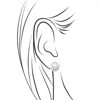 Silver zirconia round earring styled on illustrated ear sketch