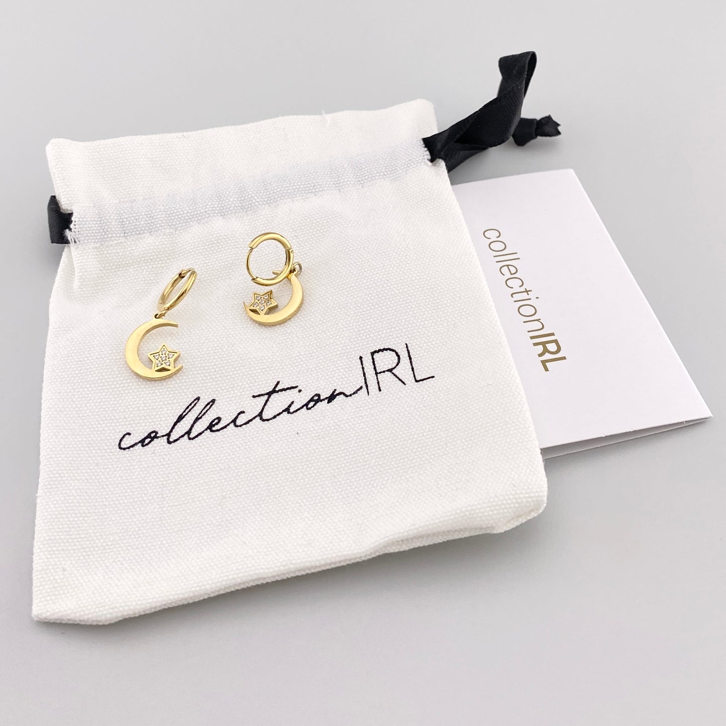 IRL Creolen mit Halbmond und Stern, feine Zirkoniasteinchen, eleganter Glanz